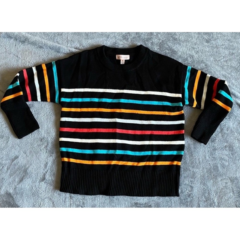 Philosophy Women's Small Black Multicolor Striped Crewneck Sweater EUC